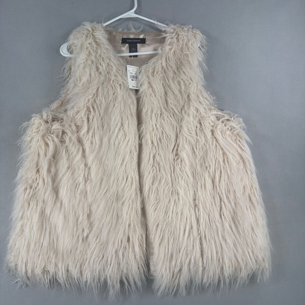 Ashley Stewart Faux Fur Vest Cream Egret Shaggy Longhair Plus Size 22/24 74279M